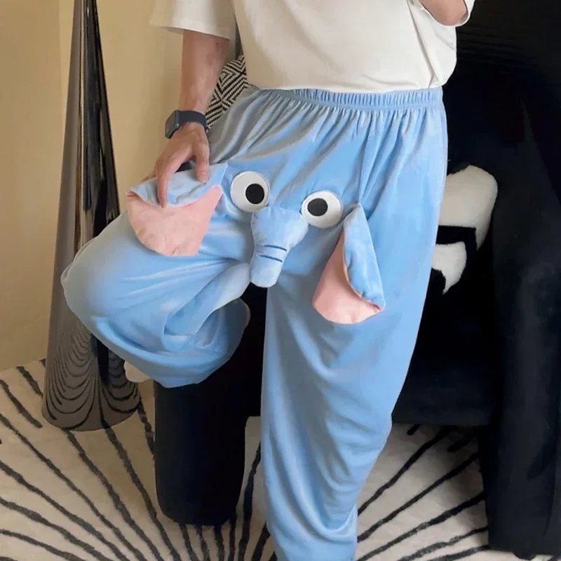 Couple Cosplay Cute Elephant Nose Pants Cartoon Nosy Pig Summer Pants for Men and Women Home Flying Elephant Sleeping Pants