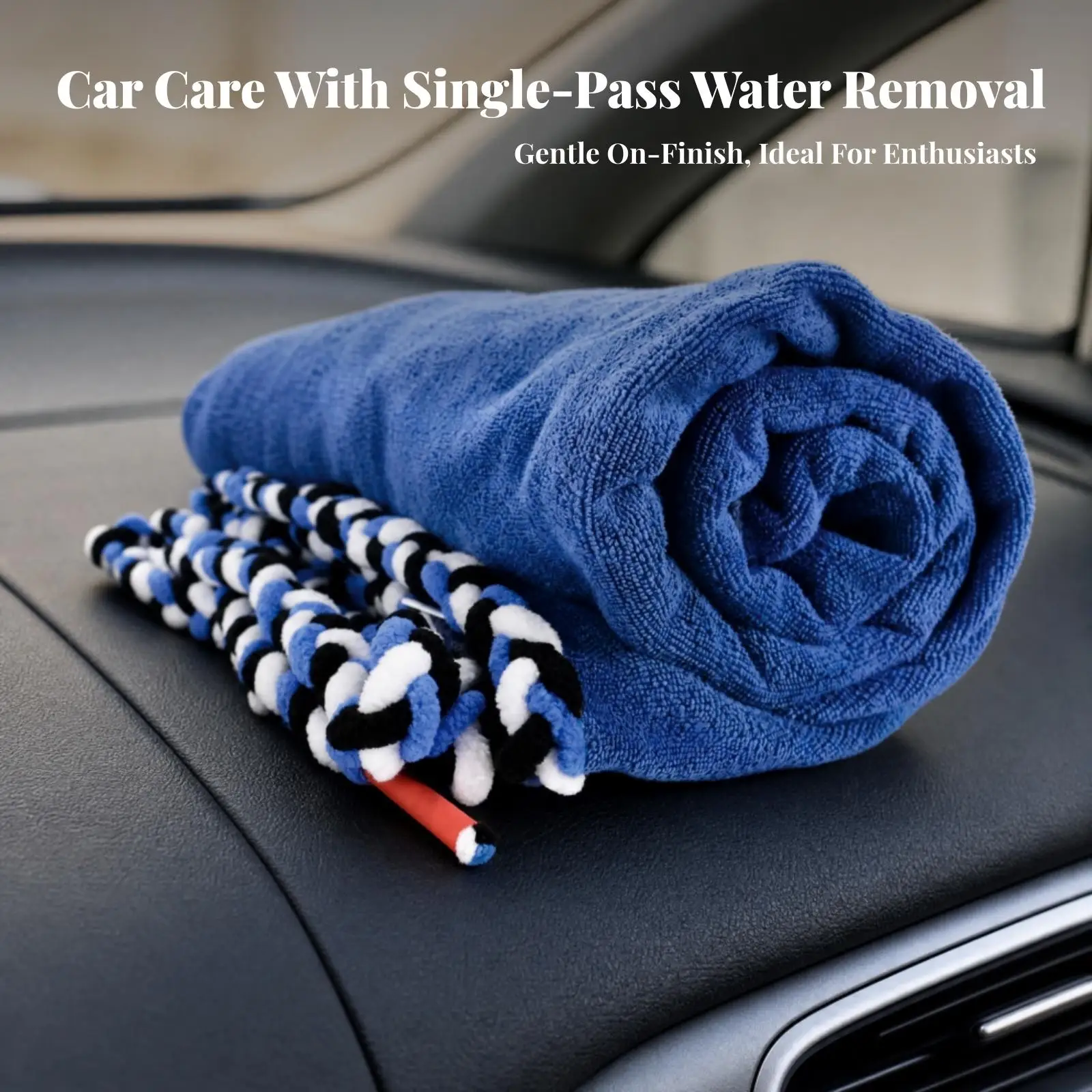 Absorbent Microfiber Car Rag Rolled Towel with Braided Rope Scratch Resistant Drying Cloth for Auto Detailing Workshop