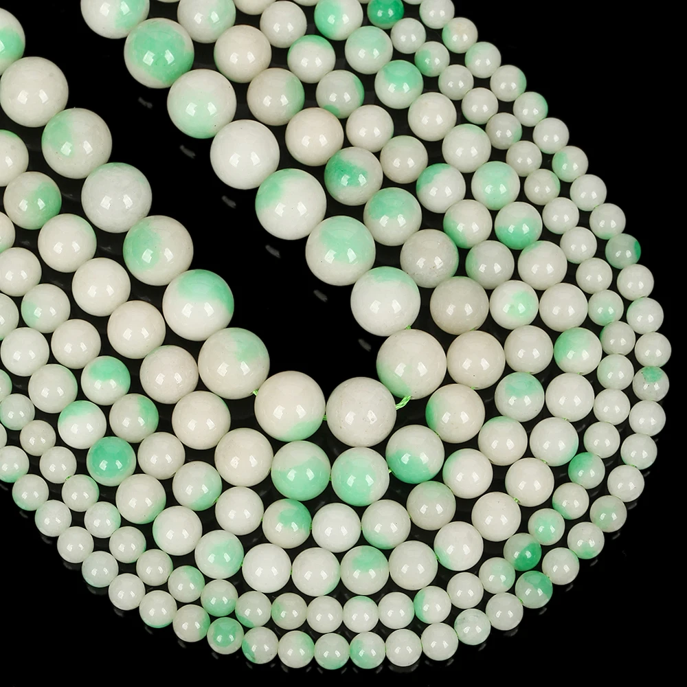 Natural Stone Beads 6-12mm Green Jade Round Loose Spacer Beads for Jewelry Making Handmade DIY Bracelets Necklace Accessories