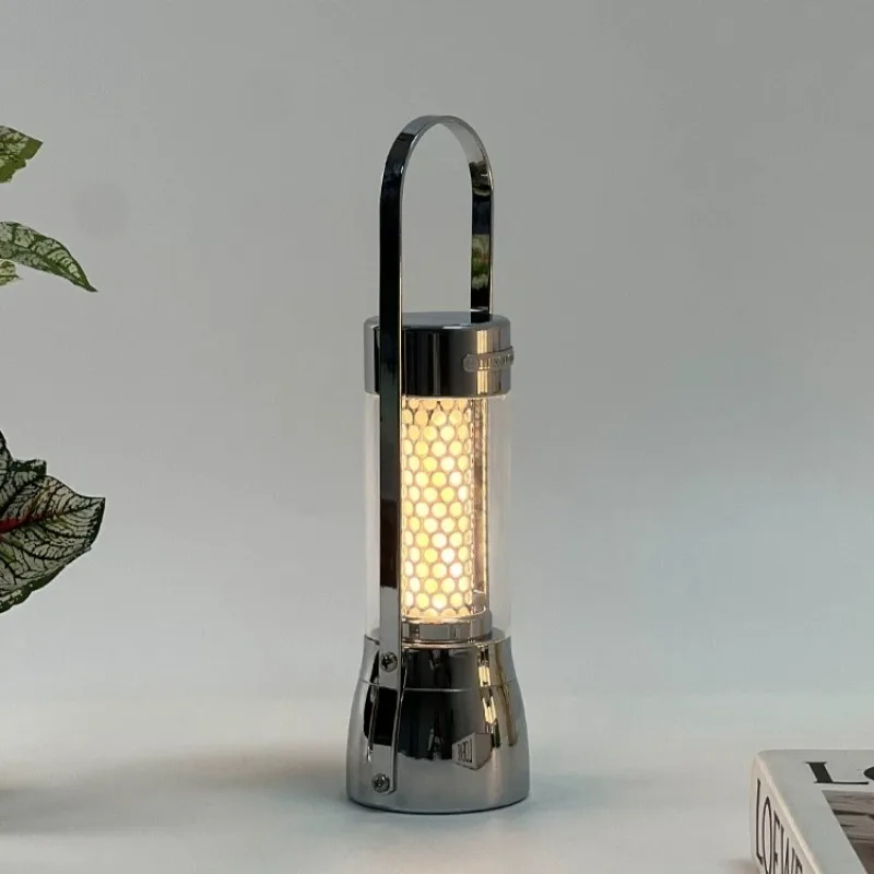 Retro Portable Outdoor Lighting Lantern Metal Handheld Mood Light Minimalist Led Rechargeable Wireless Lamp Home Decor Desk Lamp