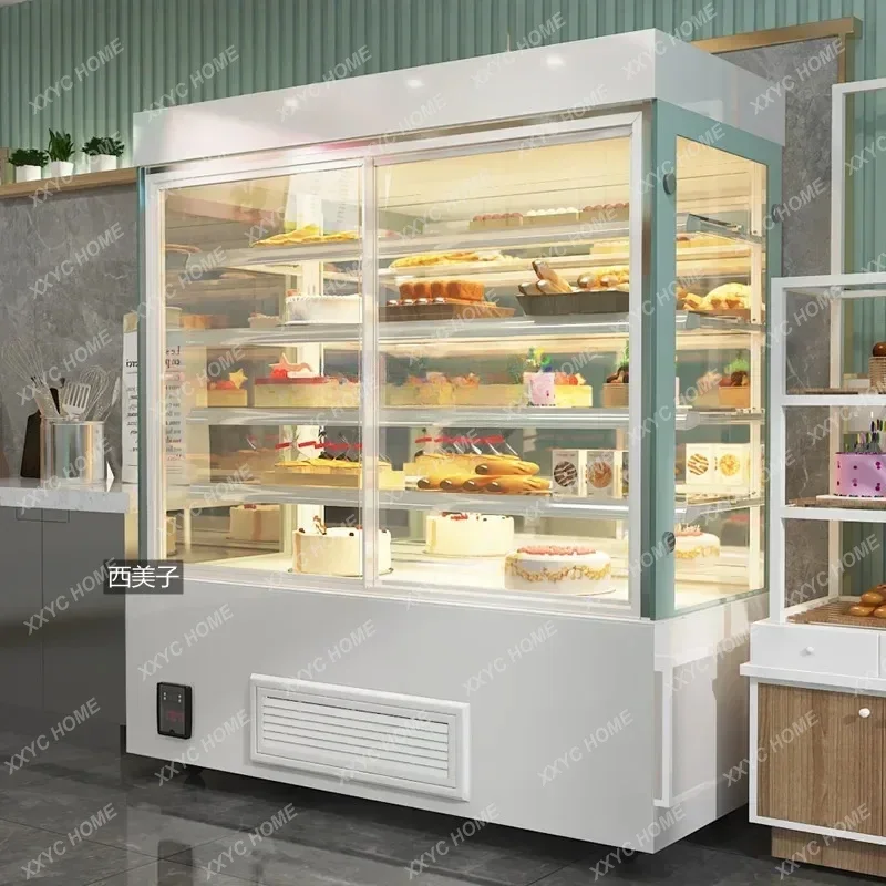 Vertical cake cabinet, refrigerated cabinet, right angle display cabinet, front door beverage air curtain cabinet