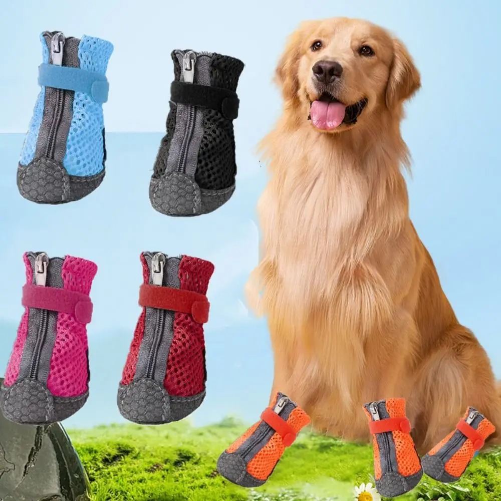 

4Pcs Comfortable Pet Dog Shoes Anti-slip Breathable Mesh Pet Shoe Cover Protective Easy To Clean Dog Walking Boots Home