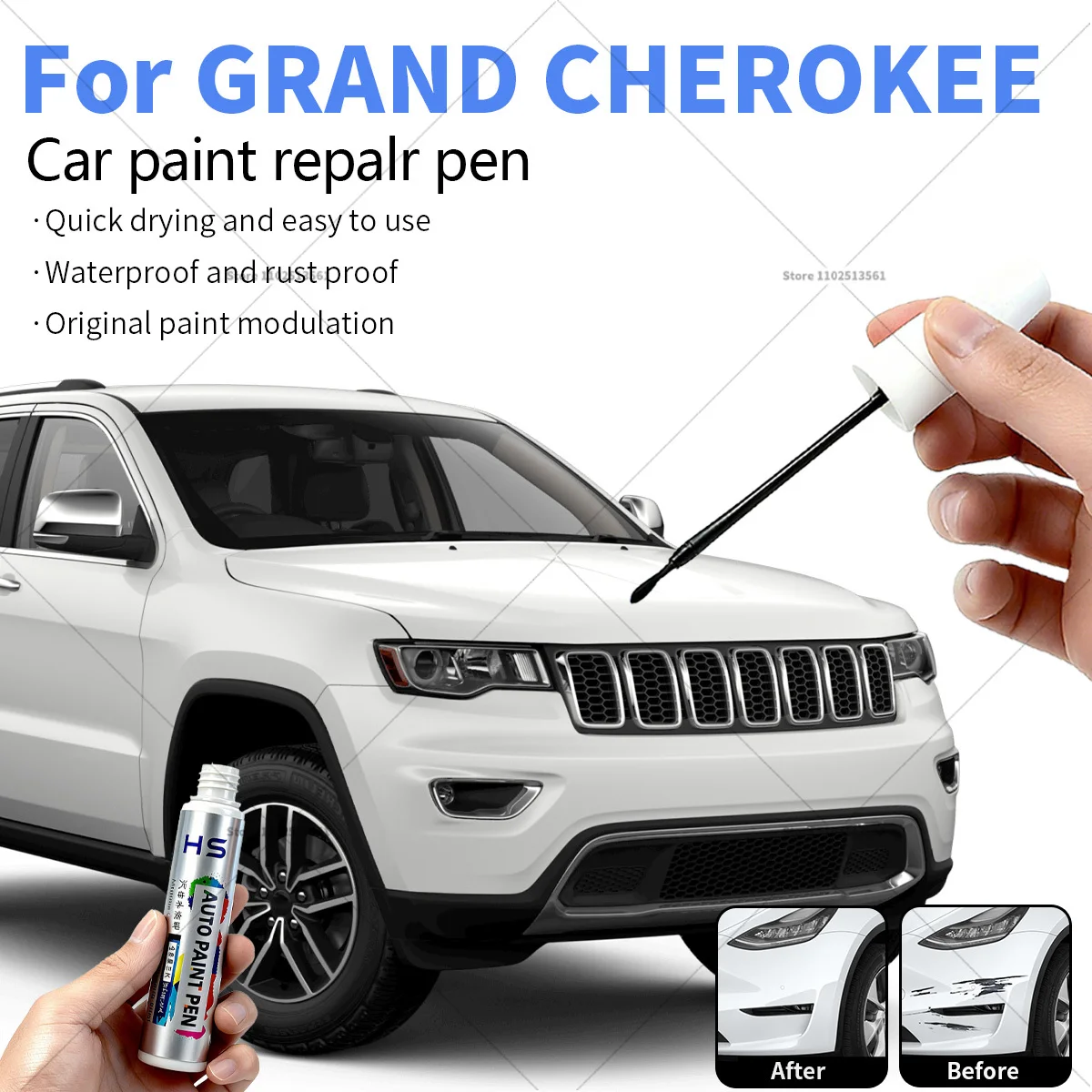 For JEEP GRAND CHEROKEE Car Paint Repair Pen Touch Up Scratch Remover DIY Auto Accessories Black Pearl White Blue Brown Silver