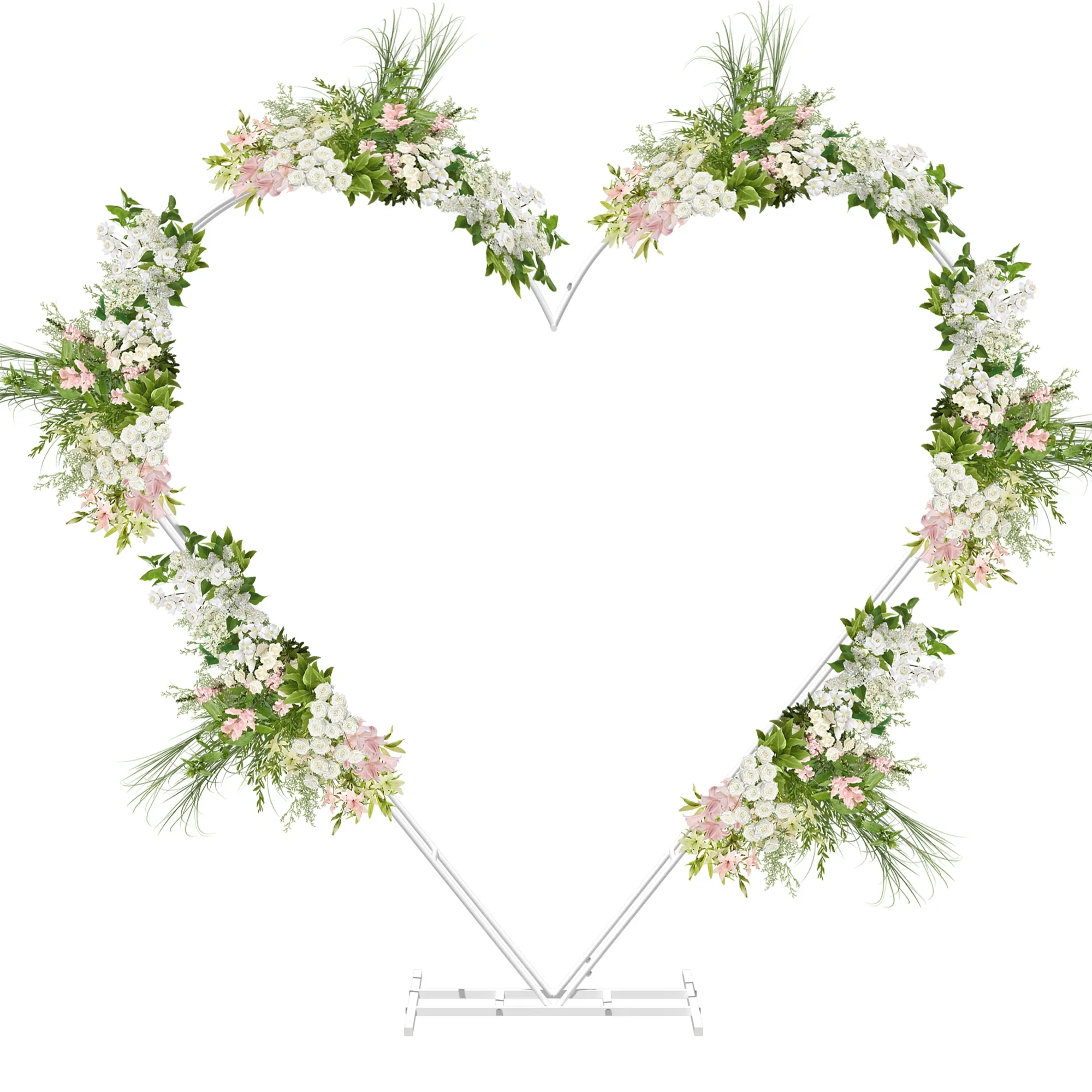 White Heart Shape Wedding Arch Backdrop Stand Metal Flower Balloon Arbors Double Layers Backdrop Frame