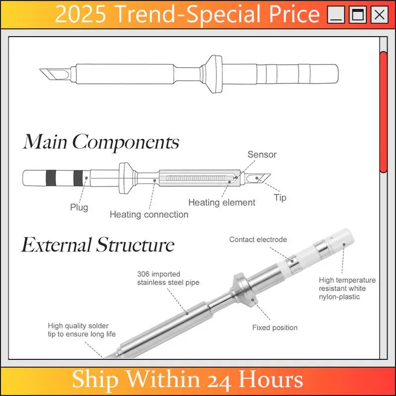 

A61Z Deals Mini Pencil Soldering Iron Tips Replacement For Pinecil Micro-Type Soldering Iron, PTS200/TS100 Portable Solder Pen T