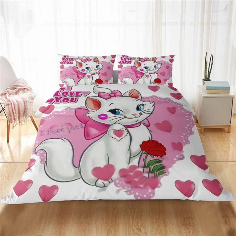 

Disney Cute Pink Marie Cat Bedding Set Queen King Size Bed Set Children Girls Baby Duvet Cover Pillowcase Gift Dropshipping