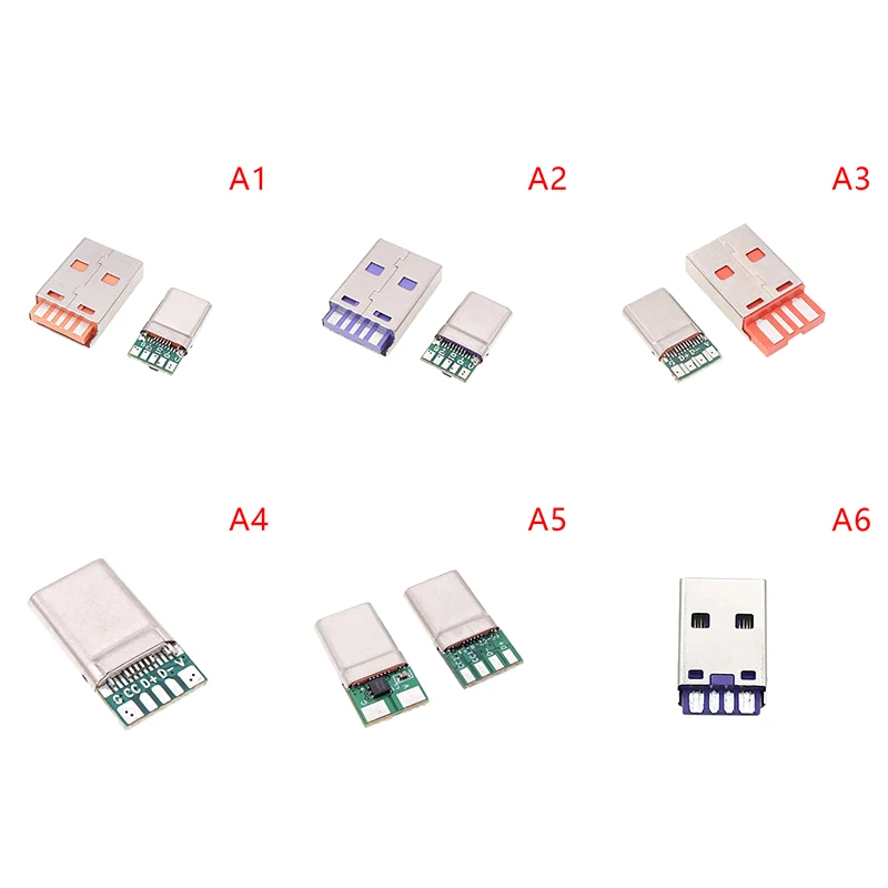 

1 шт. Быстрая зарядка USB Type-C 65 Вт 5A Штекерный разъем сварка с 5-контактной печатной платой + тип A Штекерный 6-контактный USB «сделай сам» OTG набор для зарядки данных