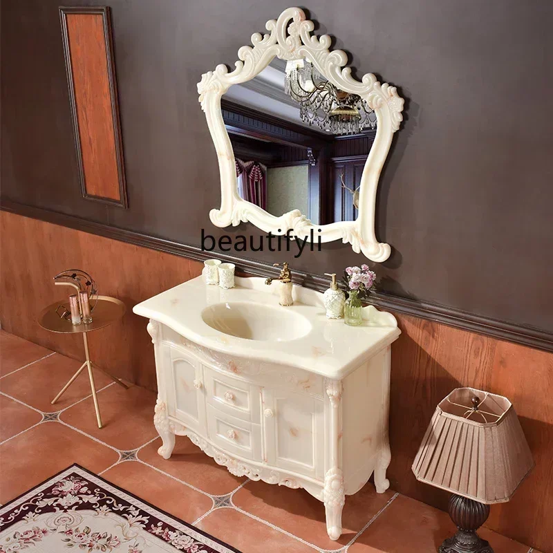 LXBathroom Cabinet Combination Bathroom Jade Light Luxury Floor-Standing Washstand Wash Basin CabinetSSS