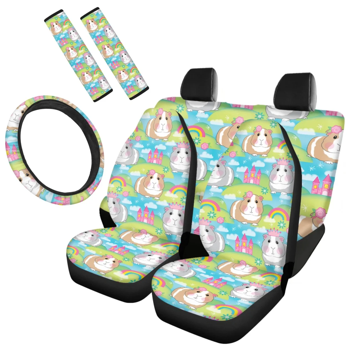 

Auto Seatbelt Steering Wheel Covers Cute Hamster Castle Rainbow Front Back Seat Cover Set Unisex Car Accessories Hot Sale 2023