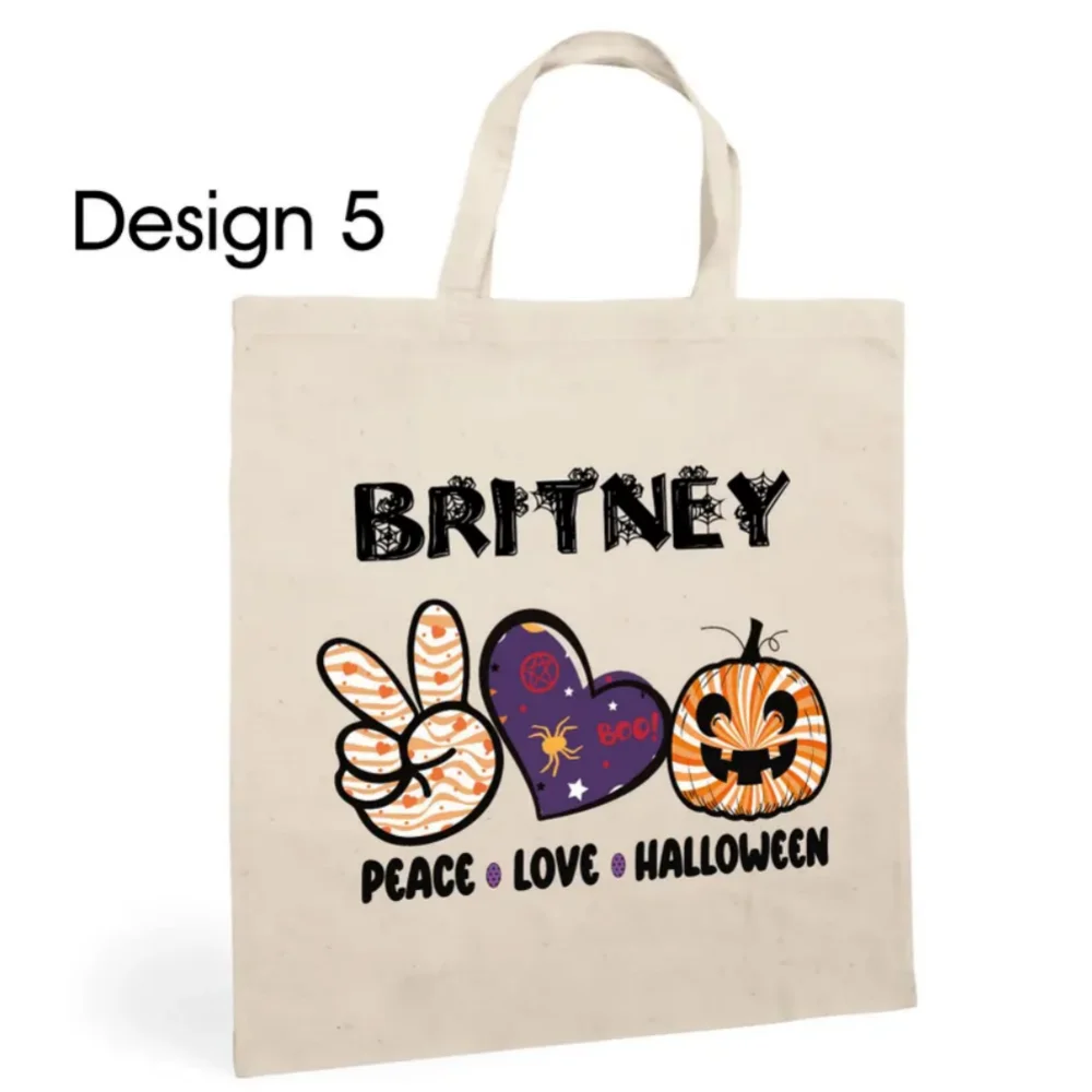 حقيبة حمل مخصصة للهالوين - حقائب خدعة أو علاج مخصصة، إكسسوارات تحمل اسمًا للأطفال بتصميم خفاش قطني مخيف