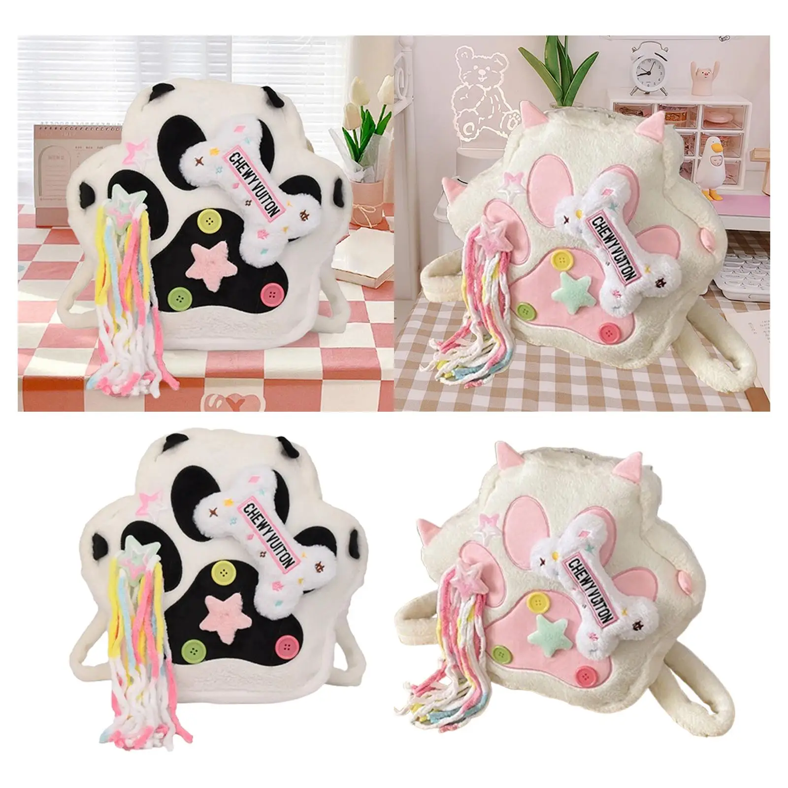 Mochila de felpa de dibujos animados, bolso versátil para estudiantes con forma de garra de gato