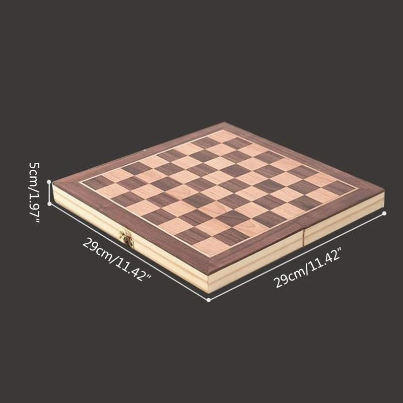 Chess Set Wooden Board with 34 Chess Pieces & Interior Storage Slot 15UB