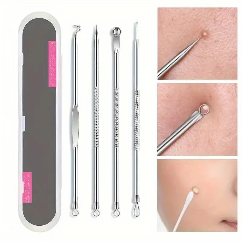 4Pcs/Set Acne Blackhead Needle Set Unscented Blemish PoreCleanser Needle Hook Spot Pimple Remover Skin Care Tools Accessories