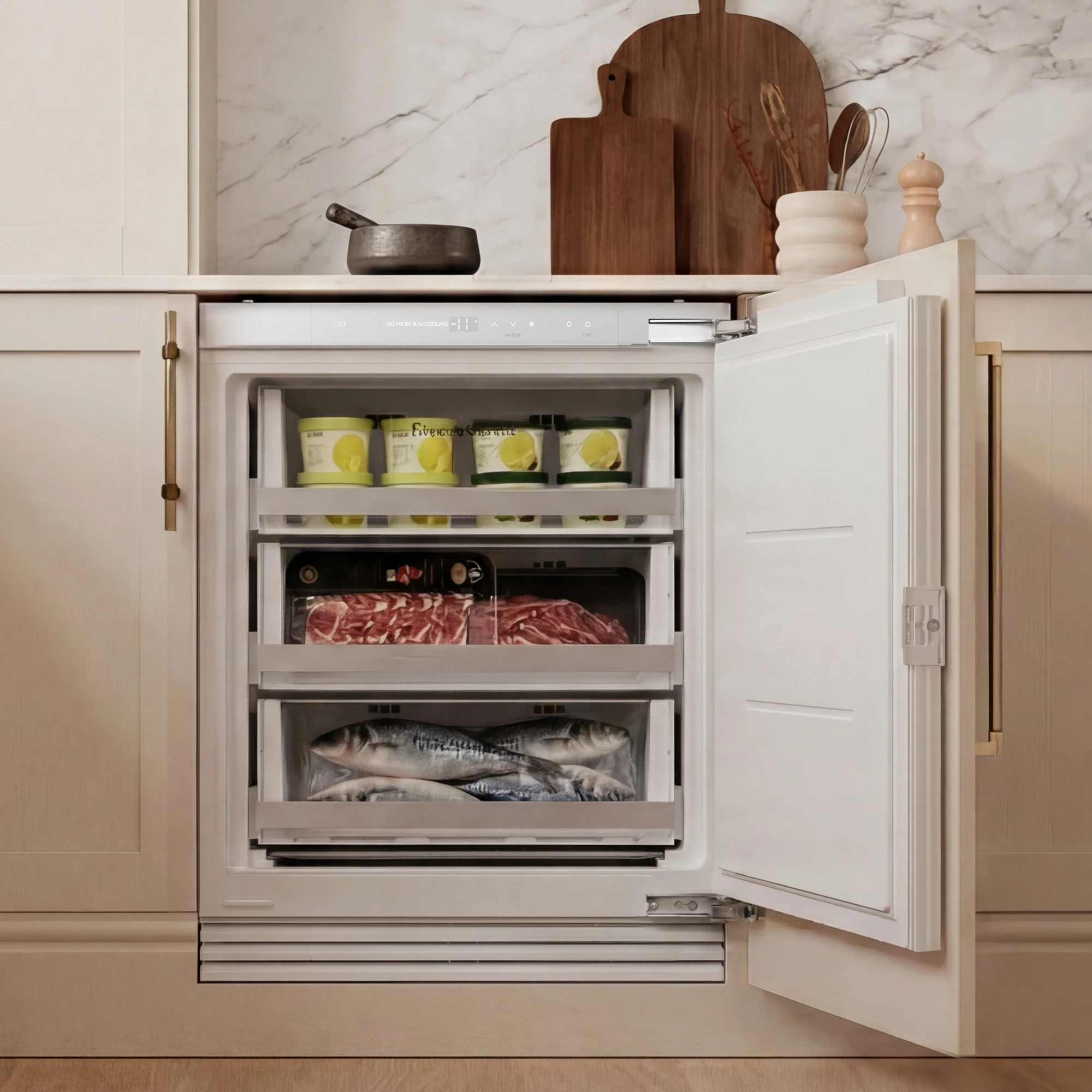 Built in Under Counter Freezer Single Temperature Zone -11~7℉ Touch Control Panel Built-in Freezer for Home Kitchen Bar