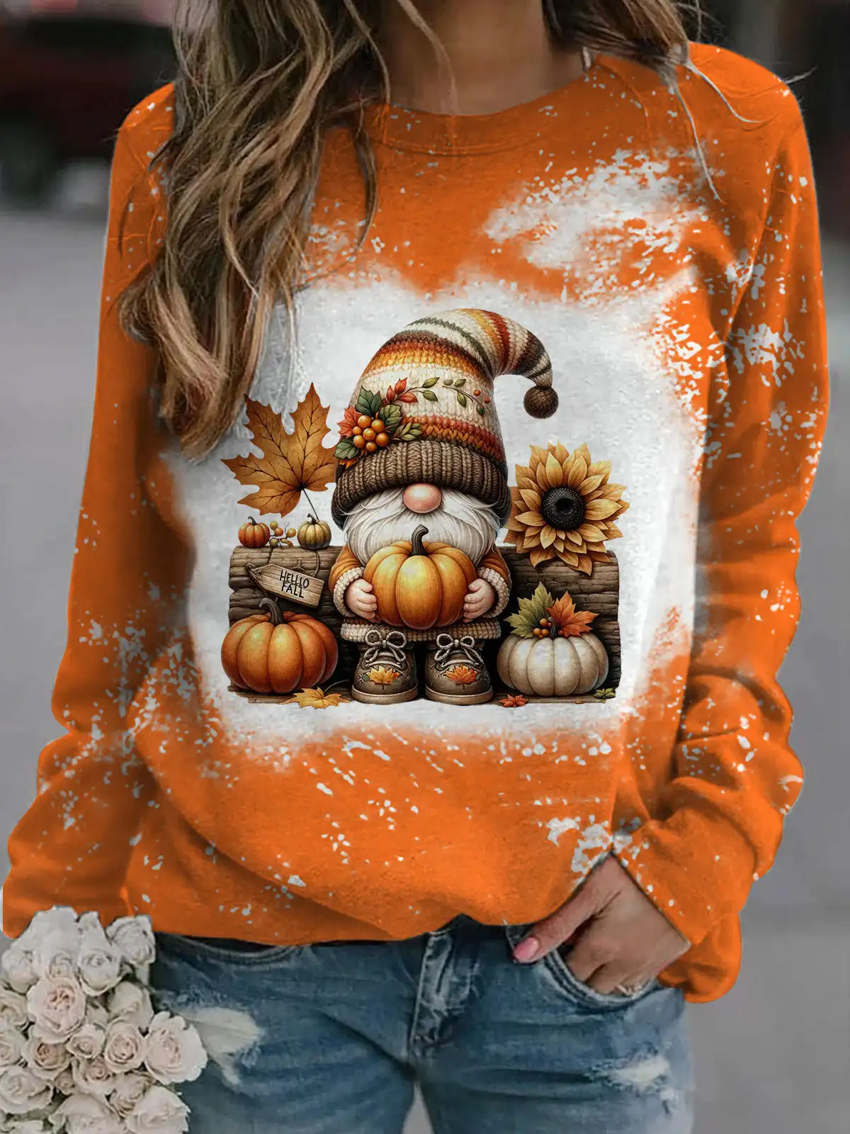 Halloween Women Sweatshirt Designer Round Neck Long Sleeve Loose Casual Fall Fashion Pumpkin Bat Kitten Fun Pattern Print Tops