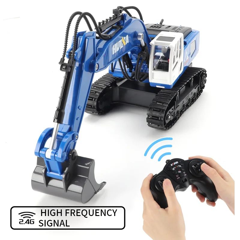 HUINA RC Excavator With Light 1558 Remote Control Car Alloy 11CH 1/18 Crawlers Engineering Vehicle Toys As Boy Gift