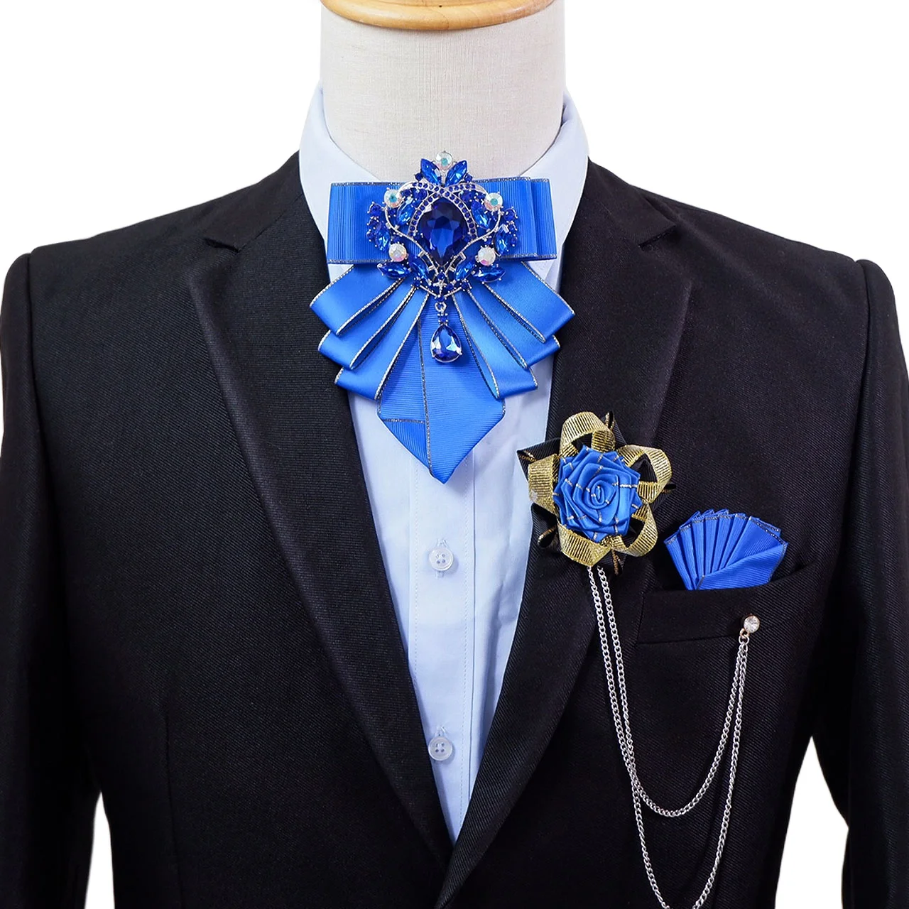 Ensemble de bijoux faits à la main pour hommes, nœud en biscuits original, mode de luxe, banquet d'affaires, collier de mariage, ensembles de corsage de fleurs, cadeau