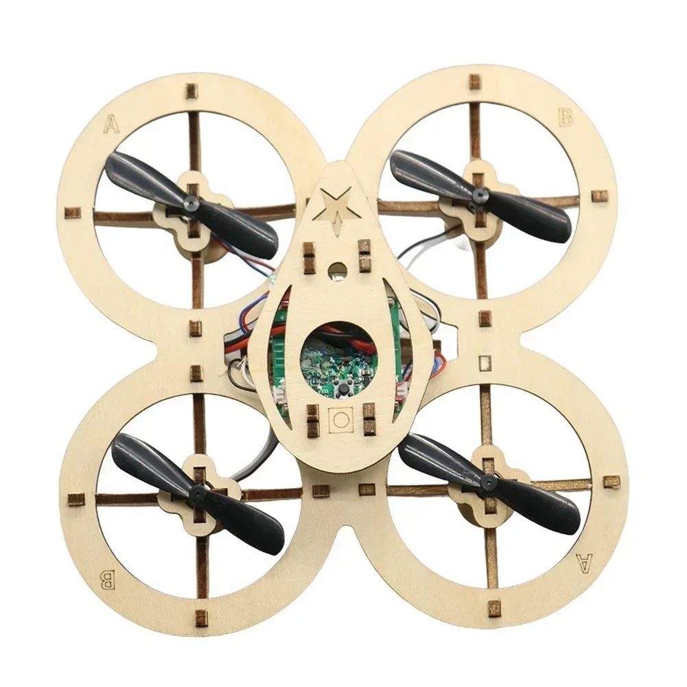 Wooden DIY Quadcopter Remote-Controlled Aircraft Kit For Children STEM Comes With 8 Propeller Blades And 500mAh Power Supply