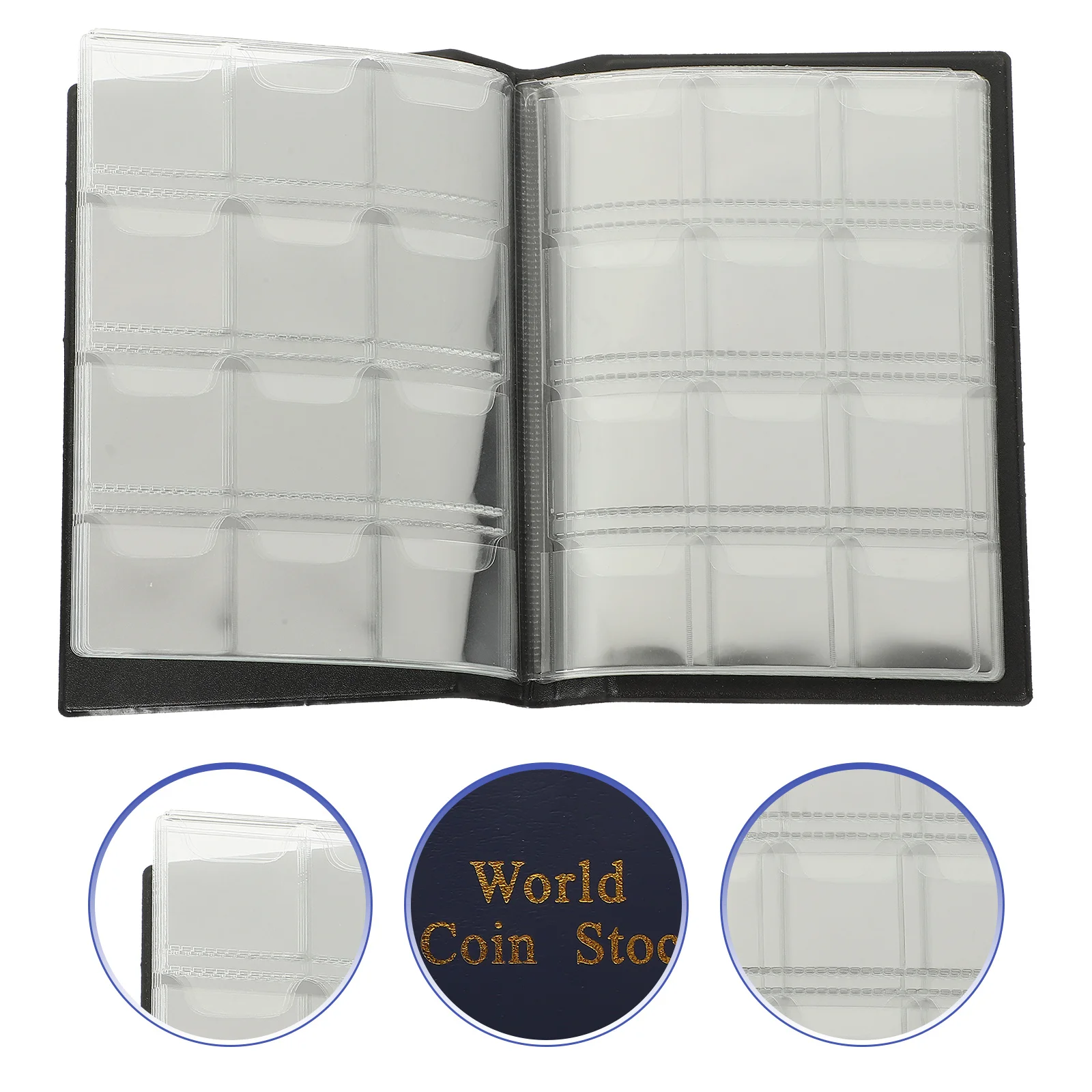 Álbum de moedas com 120 bolsos, capa pu, páginas transparentes para moedas, selos, organizador de armazenamento comemorativo