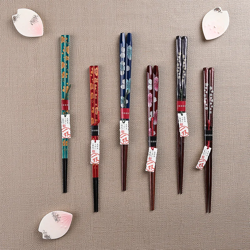 Cherry blossom motif, handmade lacquerware wooden chopsticks, solid wood carved flowers, home dining chopsticks, gift chopsticks