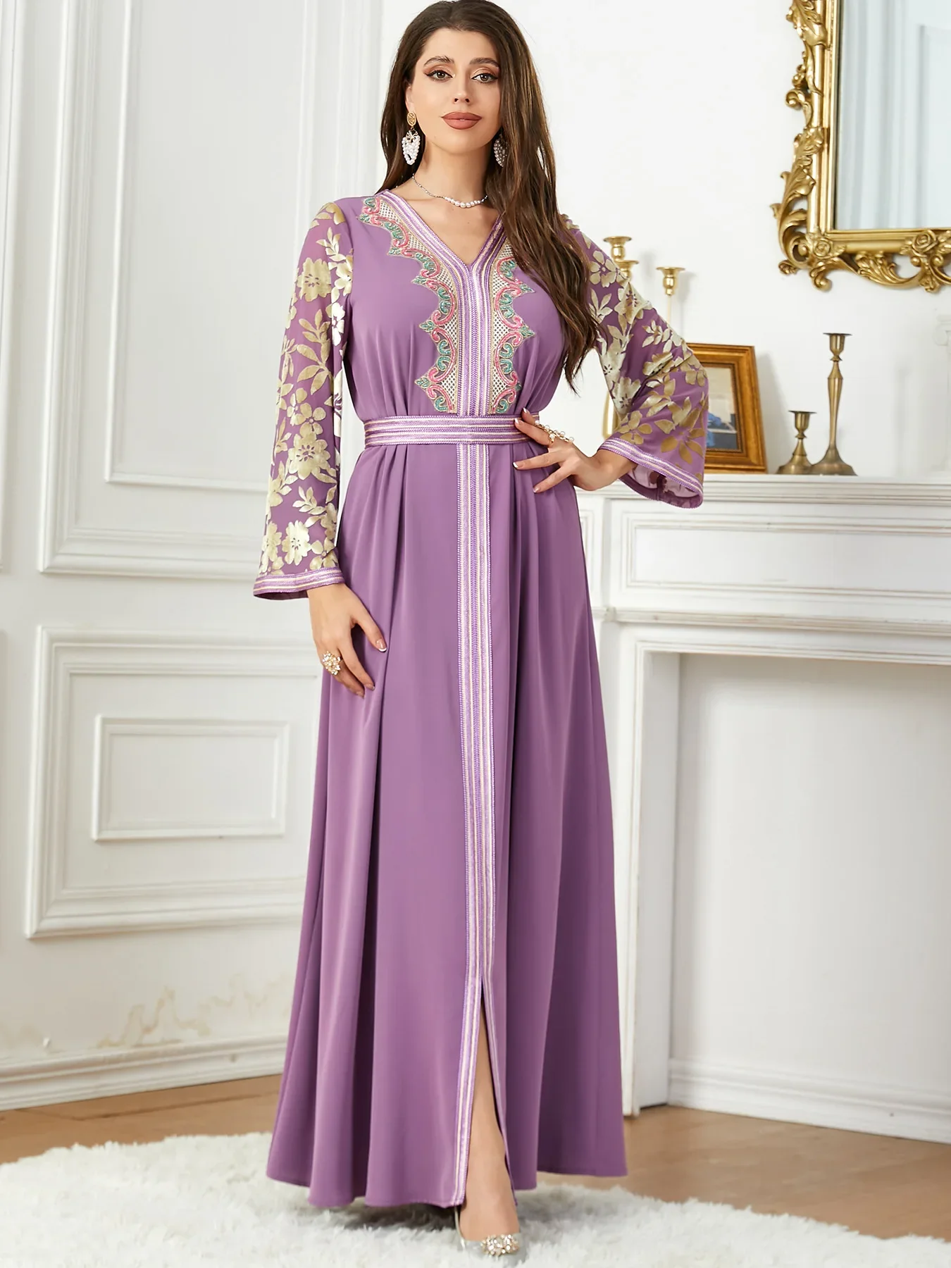 Robe de soirée musulmane élégante pour femmes, Abaya brodée, fendue, à lacets, marocaine, caftan arabe, longue robe éducative, 2023