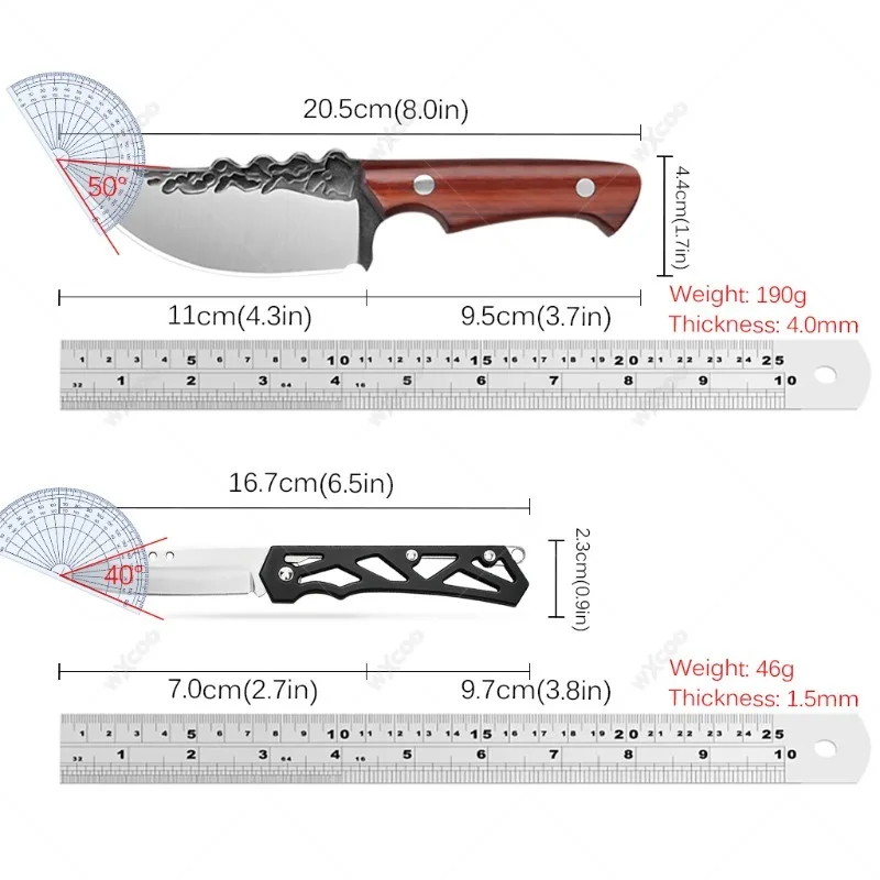 WXCOO Premium Handcrafted Kitchen Knife & Folding Knife Combo, Ergonomic Wood & Hollow Handles for Effortless Food Preparation