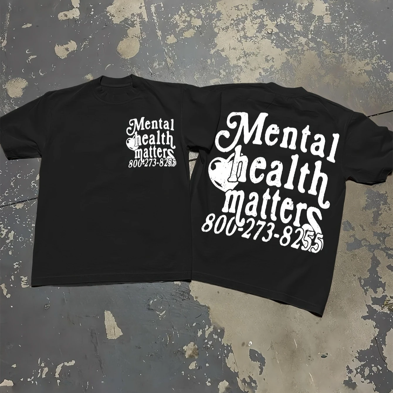 

Men Women Summer Round Neck Short Sleeved Casual Cotton Print T-shirt MENTAL HEALTH MATTERS Letter Print Vintage Y2K Streetwear