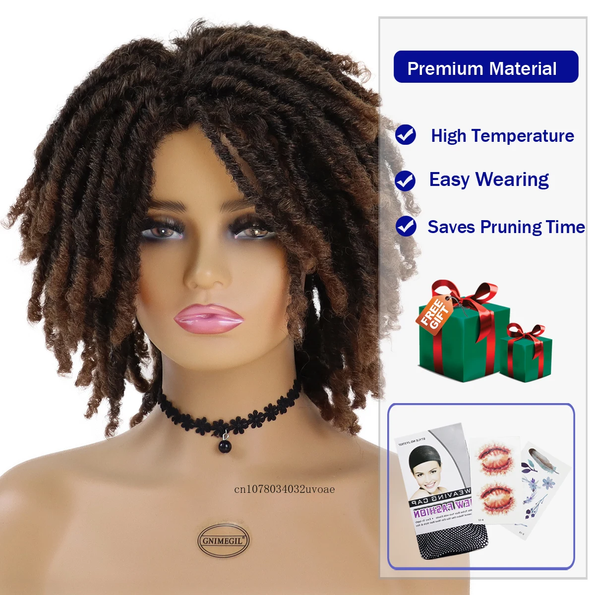 Women Dreadlocks Wig Synthetic Fiber Hair Short Curly Crochet Hair Wigs for Women Ombre Brown Braided Afro Wig Hip-hop Hairstyle