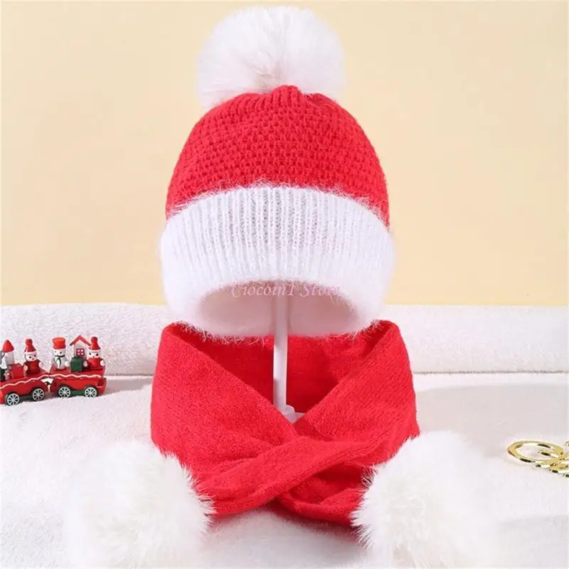 

Y1UB Crochet Knitted Hat for Infant Toddler Baby Girls Boys Winter Warm Hairball Beanie Hat Neck Scarf Set Baby Supplies