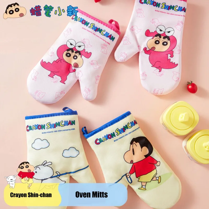 New Kawaii Crayon Shin Chan Anti-scalding Insulated Gloves Cute Female Anime Thickened Cotton and Linen Microwave Oven Mitts