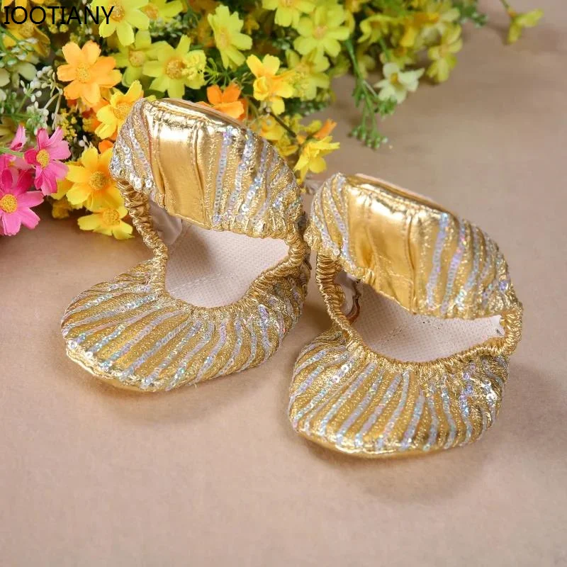 Vrouwen Rechte Lijnen Goud Ballet Gymnastiek Buikdansschoenen Platte Bodem Training Dansschoenen Podium Buikdans Lovertjes Schoenen