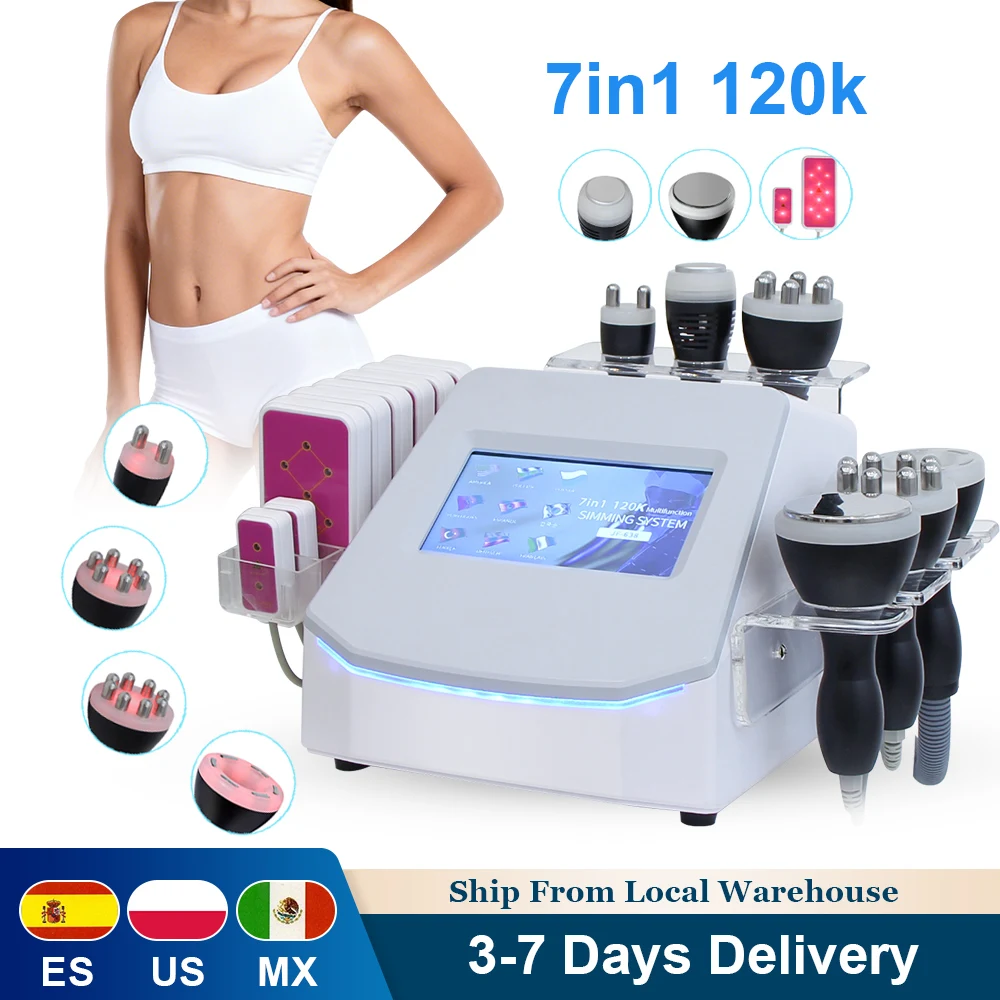 Máquina de Belleza 7 en 1 para Adelgazar el Cuerpo, Cavitación Ultrasónica de 120K, Pérdida de Peso, Rejuvenecimiento de la Piel, Eliminación de Celulitis, Lifting Facial
