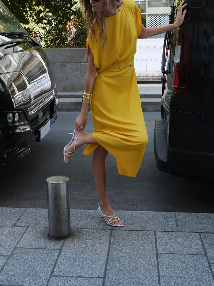 High-End Silk Satin Texture Midi Dr ZA2025 Women's Winter New Sle Ele Faionable Ladies' Clothing Stage Costume