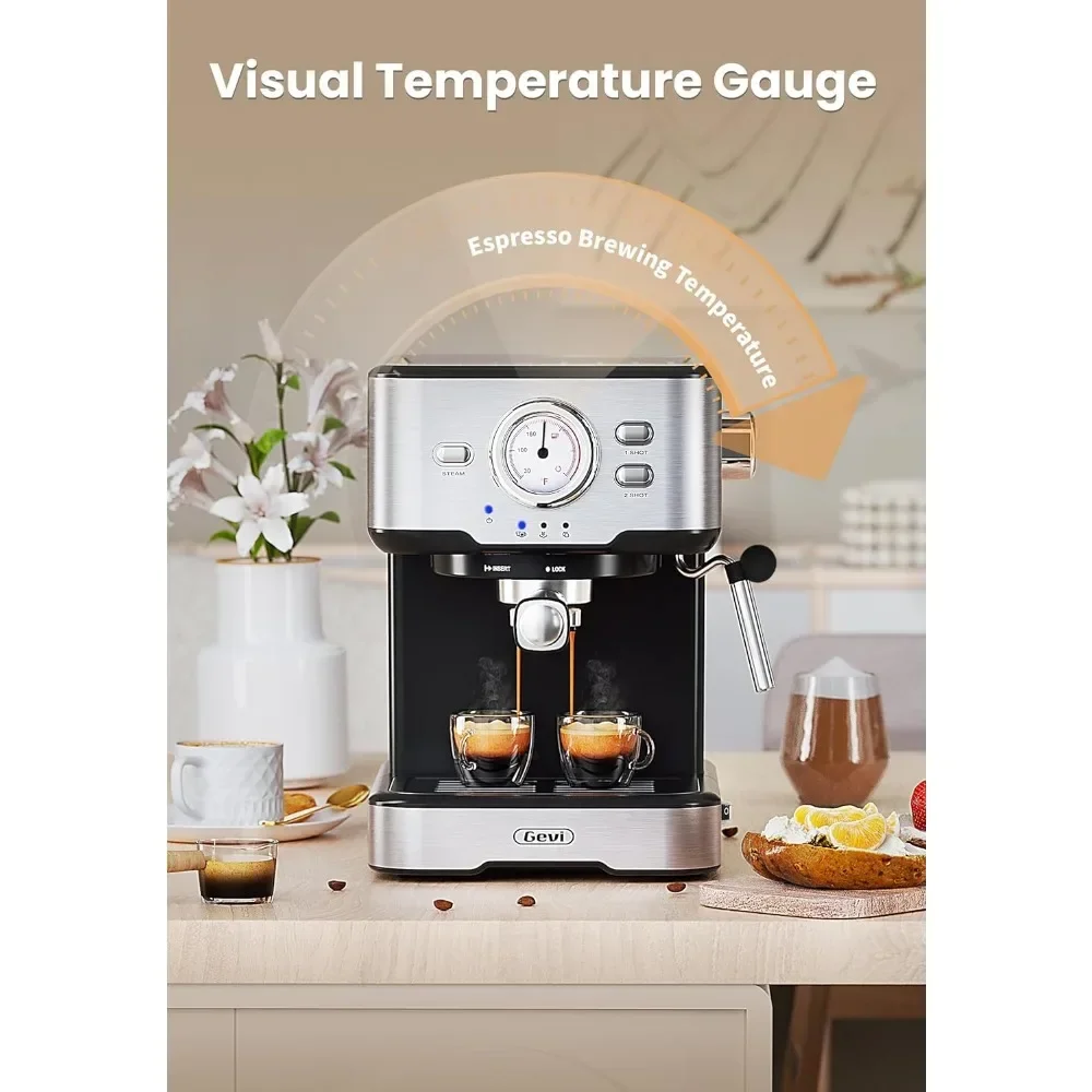 %a Gevi Espresso Machine High Pressure,Compact Espresso Coffee Machines with Milk Frother Steam Wand,Professional Coffee,Cappuc