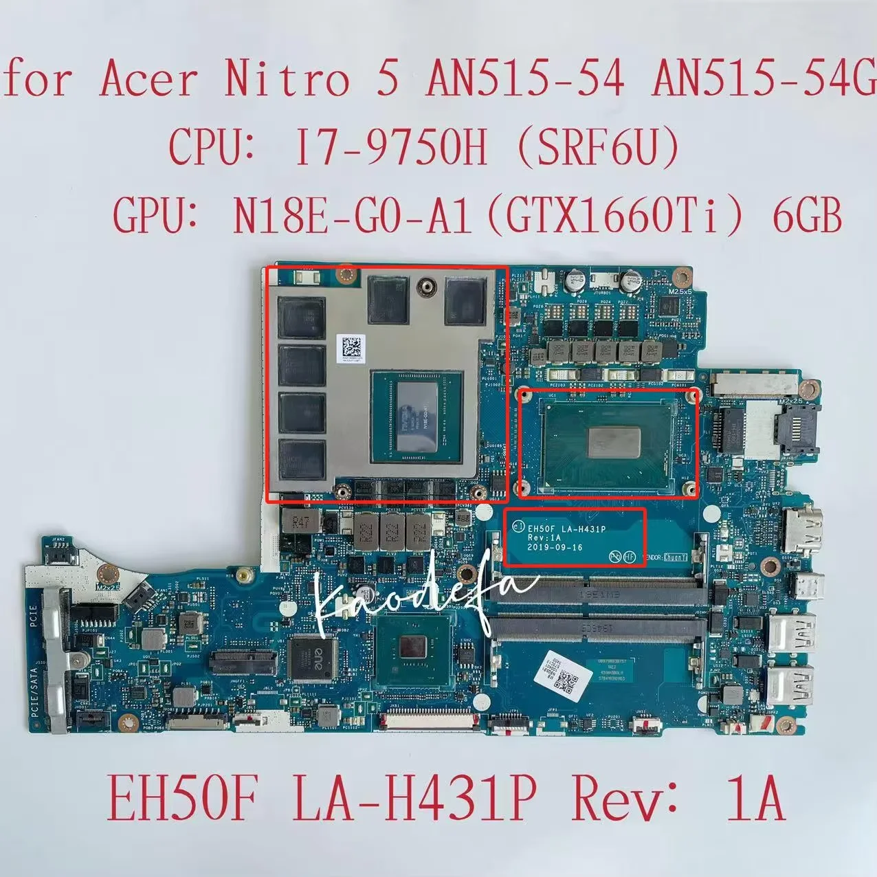 for ACER Nitro 5 AN515-54 Laptop Motherboard CPU: I7-9750H (SR6FU) GPU:N18E-G0-A1 GTX1660TI 6GB DDR4 NBQ5B11004 EH50F LA-H431P