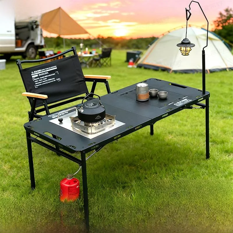 Outdoor Portable Lightweight Folding Table with Four Poles Hydraulic Lift Table Carry-On Box Cover Travel Table Tea Table