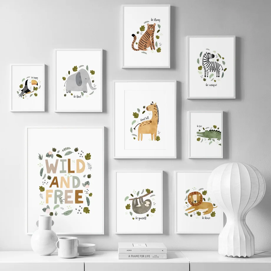 الزرافة الأسد الفيل زيبرا التمساح الرسم على لوحات القماش الجدارية الشمال الملصقات وطباعة جدار صور لغرفة المعيشة ديكور المنزل #1