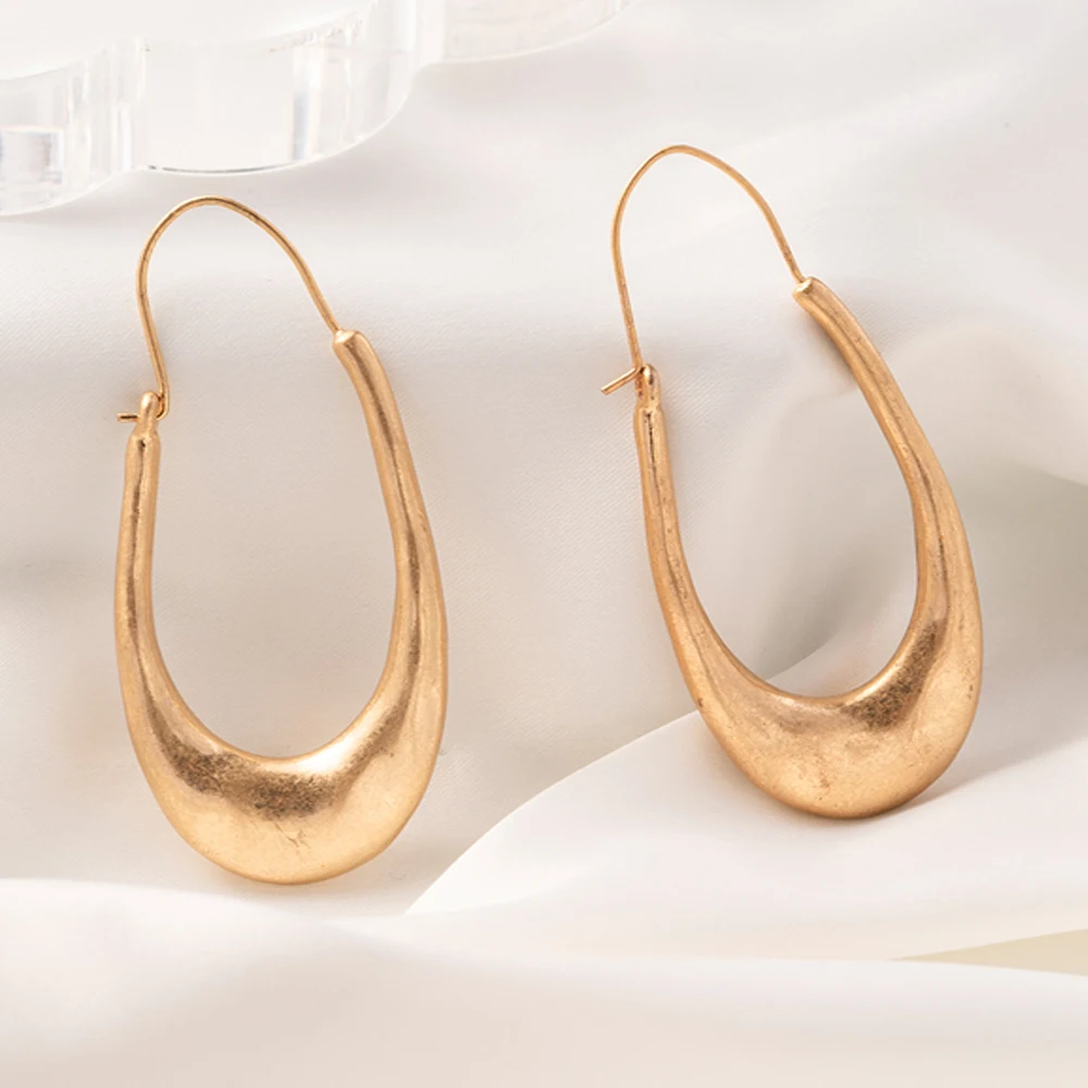 Gold Plated Circle Earrings Ensitive Ears Stainless Steel Earring Women's Fashion Simple Style Oval Earring Smooth