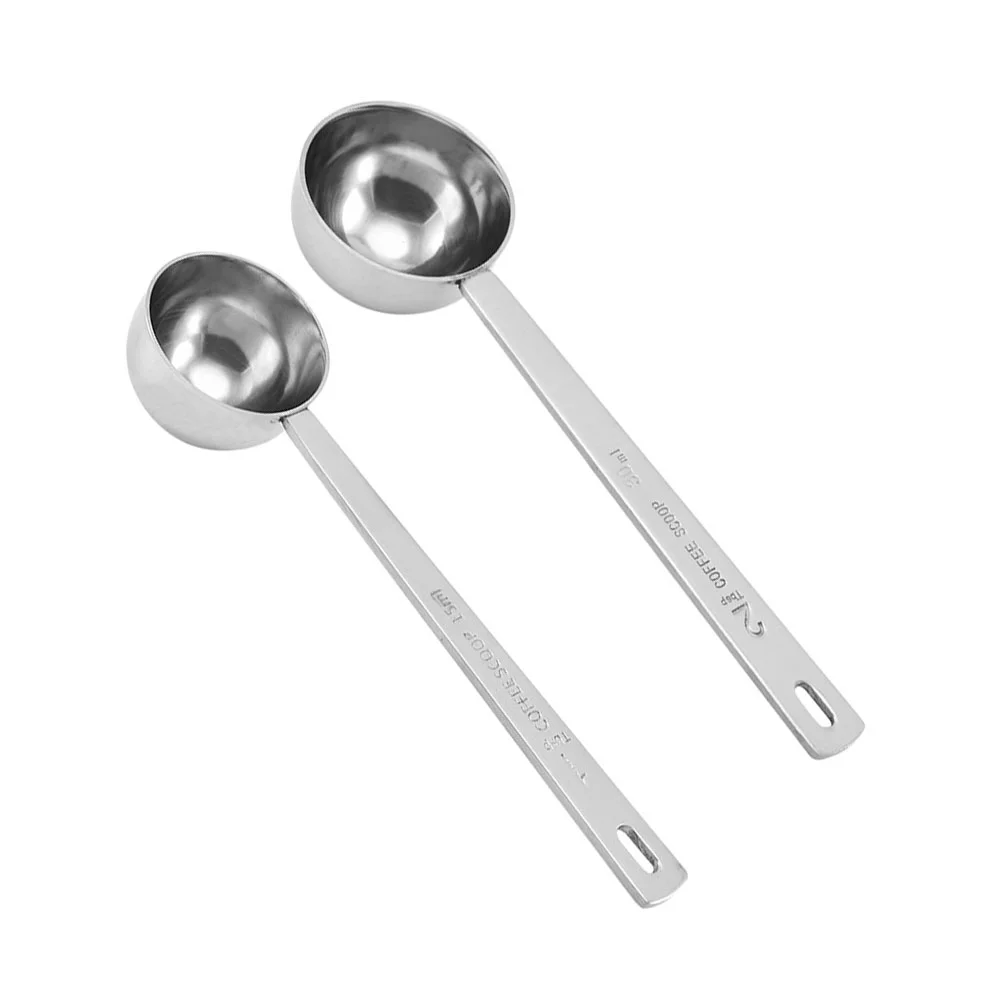 2 Pcs Spoon Scale Seasoning Coffee Bean Scooper Tablespoon Long Handle Powder Single Head Flavour Silver Metal Measuring