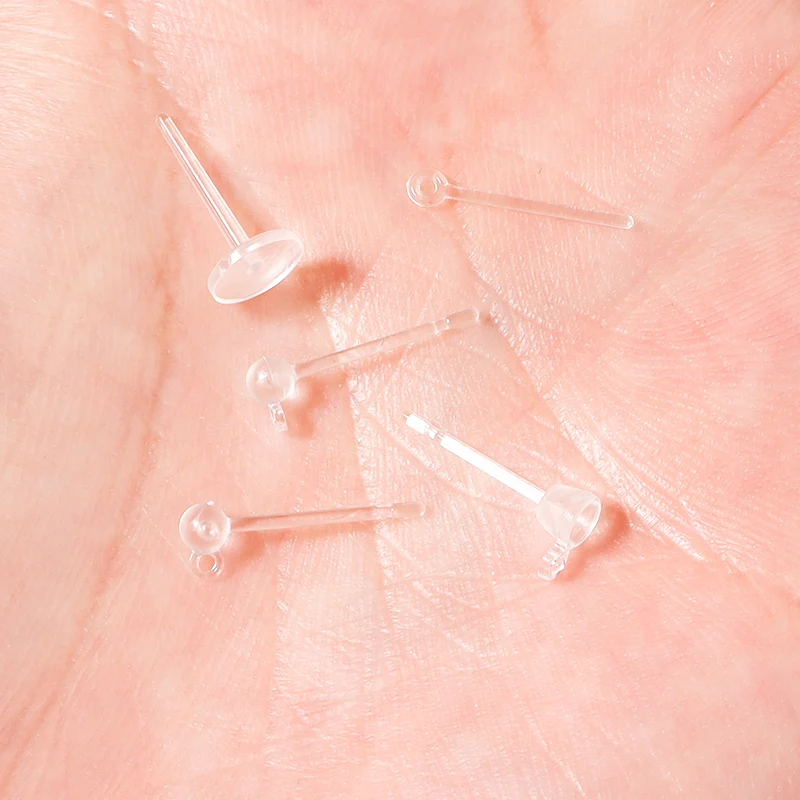 10-20 teile/los 5 Stil Harz Unsichtbaren Kunststoff Ohrring Basis Pins Stud Ohrring Piercing Retainer für DIY Ohrring Erkenntnisse großhandel – Detail 4