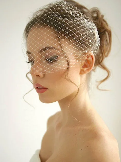 Bridal Birdcage Veil, Freshwater Pearl, Church Short Veil, Hair Jewelry, Wedding Hair Accessories, Face Veil