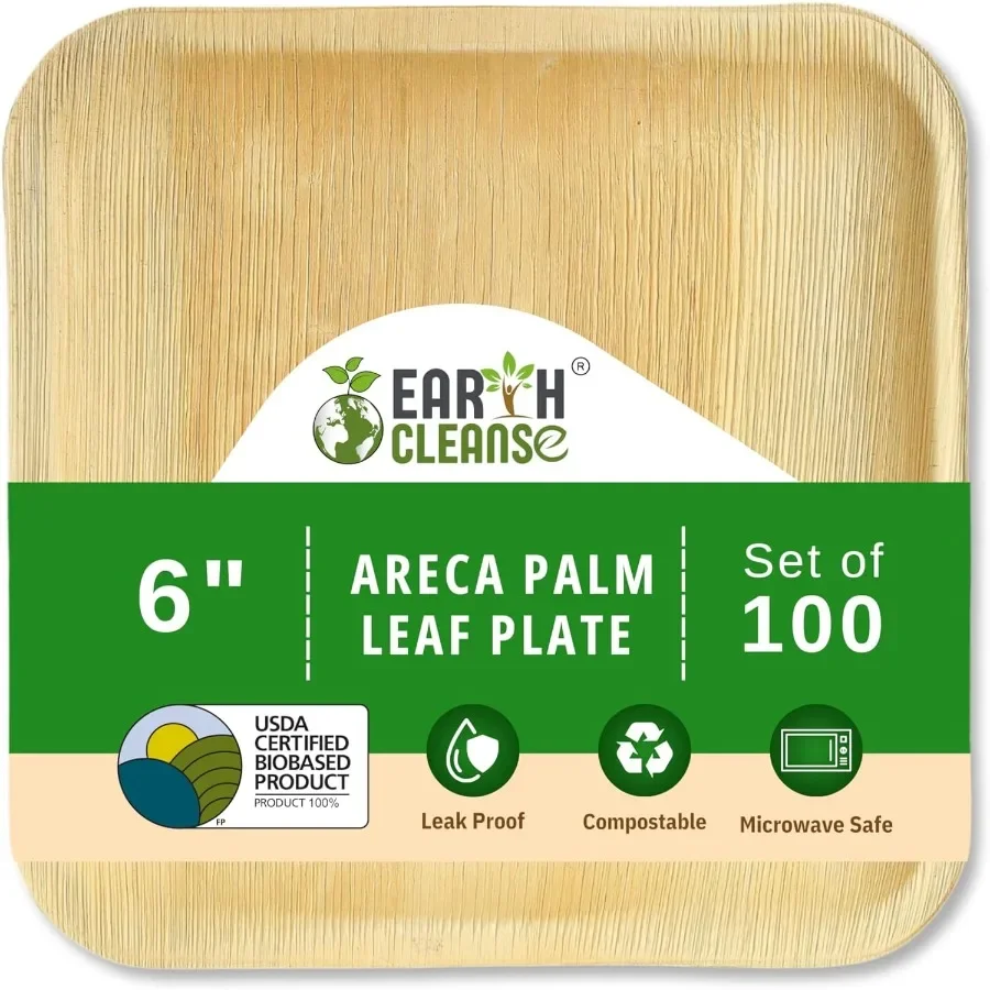 

Compostable Palm Leaf Plates 6 Inch Square 100 Pack Disposable Biodegradable Plates Like Bamboo and Wooden Microwave and Oven S