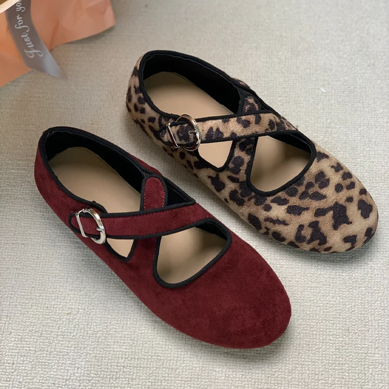 

Leopard Ballet Flats Shoes Women Fashion Loafers Shoes 2025 Autumn New Sneakers Suede Casual Soft Dress Dance Mujer Sandalias