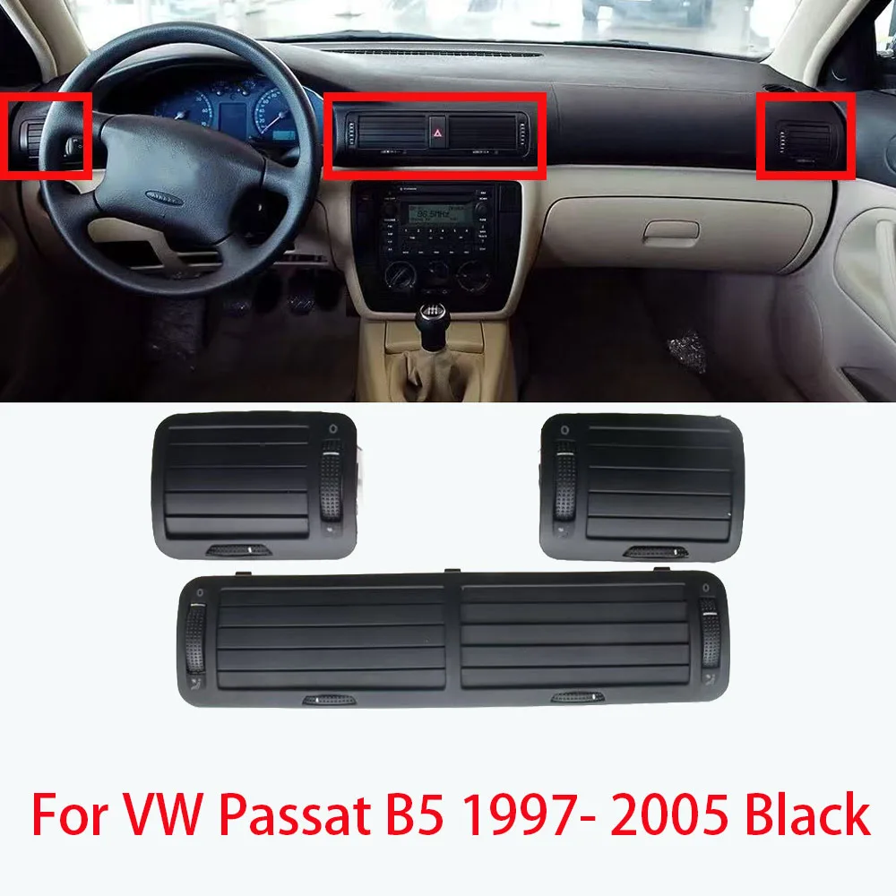 

LINGJIE For VW Passat B5 1997- 2005 Black Front Dashboard Central Air Vent Outlet A/C Heater 3B0819728 3B0819703D 3BD819704D