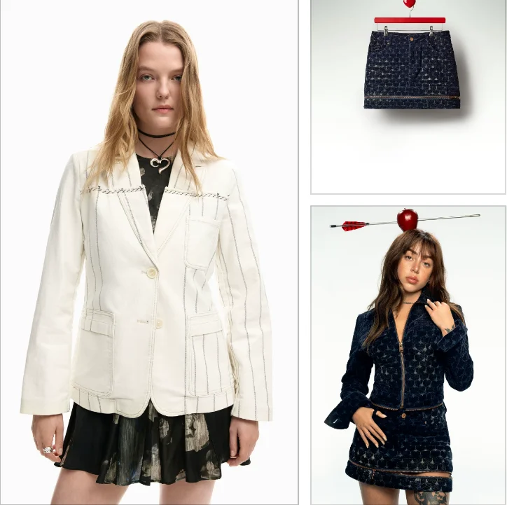 Exported Spanish single washed vintage black short-style denim jacket, white patchwork suit jacket