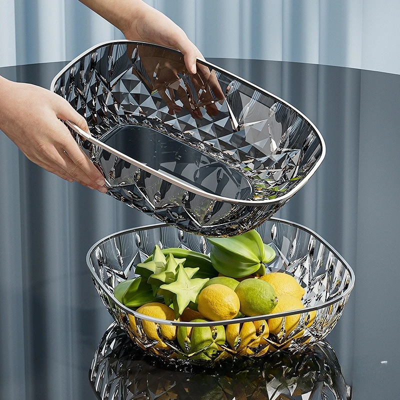 Plato de fruta PET de 24cm, frutero de plástico transparente para cocina, fiesta, aperitivos, bandeja de fruta, vajilla de cocina, plato de aperitivos de nueces de lujo