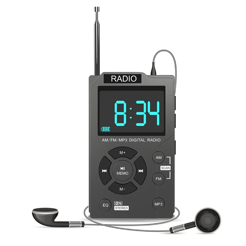 Portable Mini Radio Pocket AM FM Digital Radio Stereo Receiver Auto-Search Channel TF Card MP3 Music Player