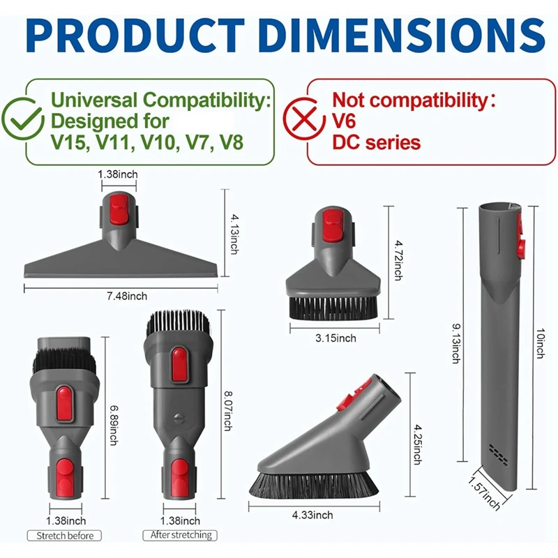 خرطوم تمديد مرن لمكنسة دايسون الكهربائية ، مرفق شعيرات ناعمة ، أداة مرتبة ، فرشاة قاسية ، V15 ، V11 ، V10 ، V7 ، V8