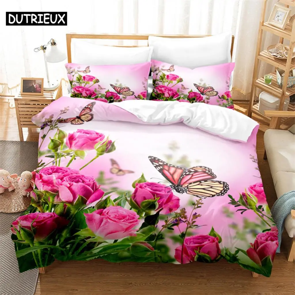 Flower Butterfly Bedding Set Duvet Cover Set 3d Bedding Digital Printing Bed Linen Queen Size Bedding Set Fashion Design