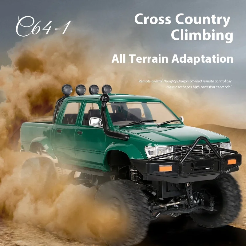 Nouveau vert Wpl C64-1 1/16 rc 4x4 véhicule tout-terrain tout-terrain escalade camion pick-up télécommande modèle de simulation pour les enfants cadeau